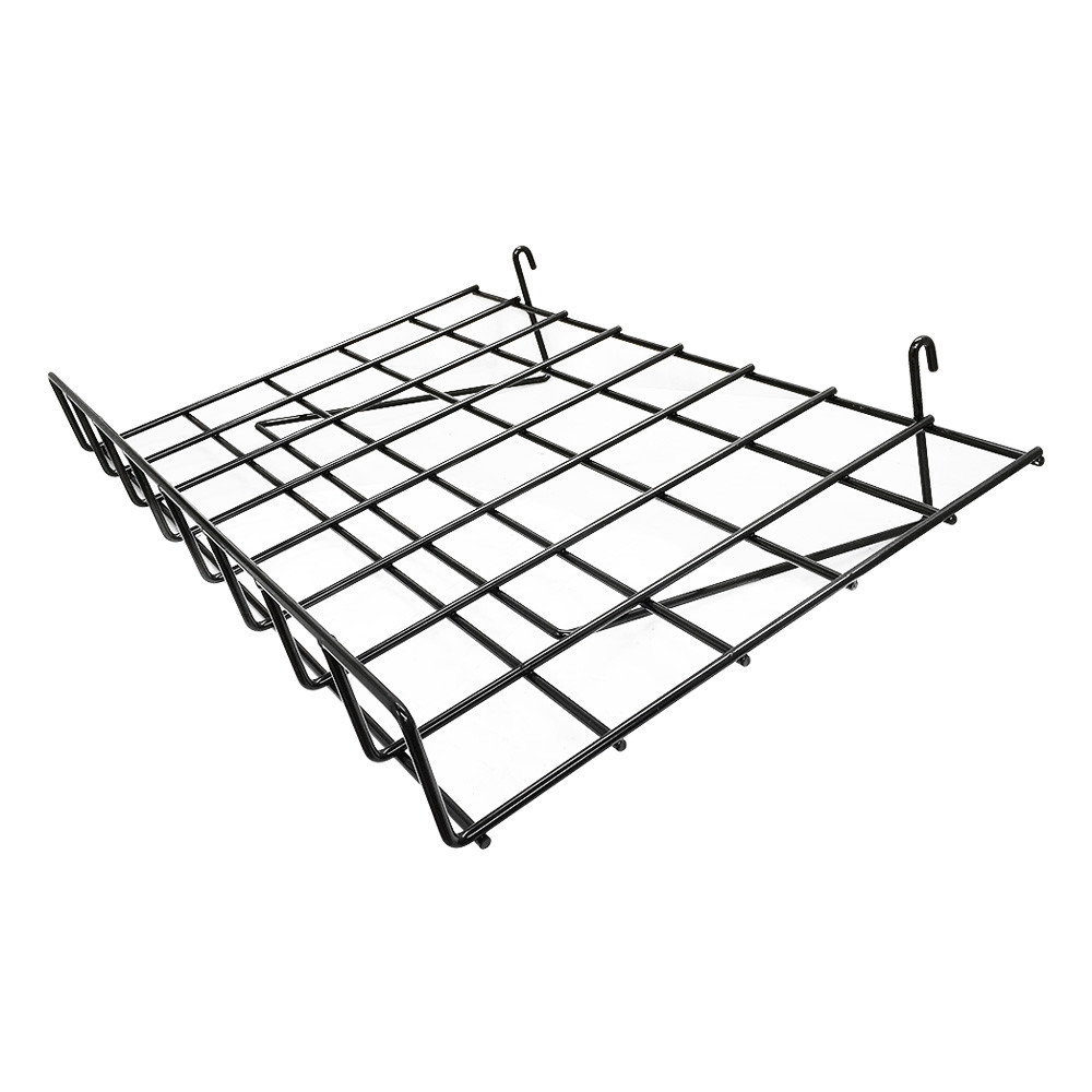 2 PC Wire Grid Shelf Gloss Black Flat 24'' x 15'' With Lip Slatwall Pegboards