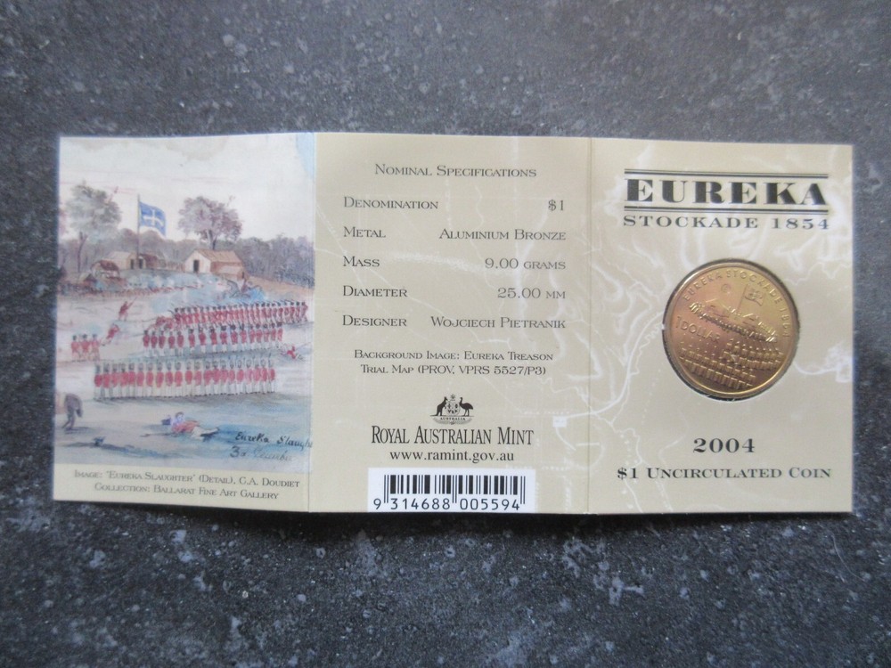 2004 Australia Commemorative Dollar in Folder EUREKA Stockade 1854 E Mintmark