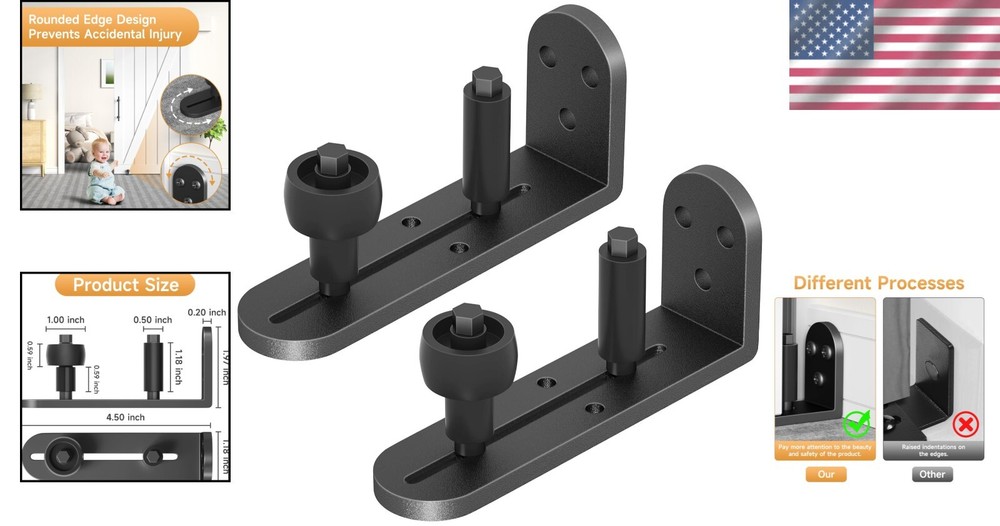 2PCS Sliding Barn Door Floor Guide - Adjustable Rollers, Quiet Operation