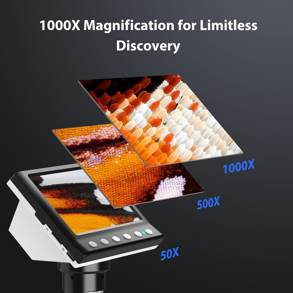 4.3'' IPS Coin Microscope, 1000X Magnification Digital Microscope for Adults，...