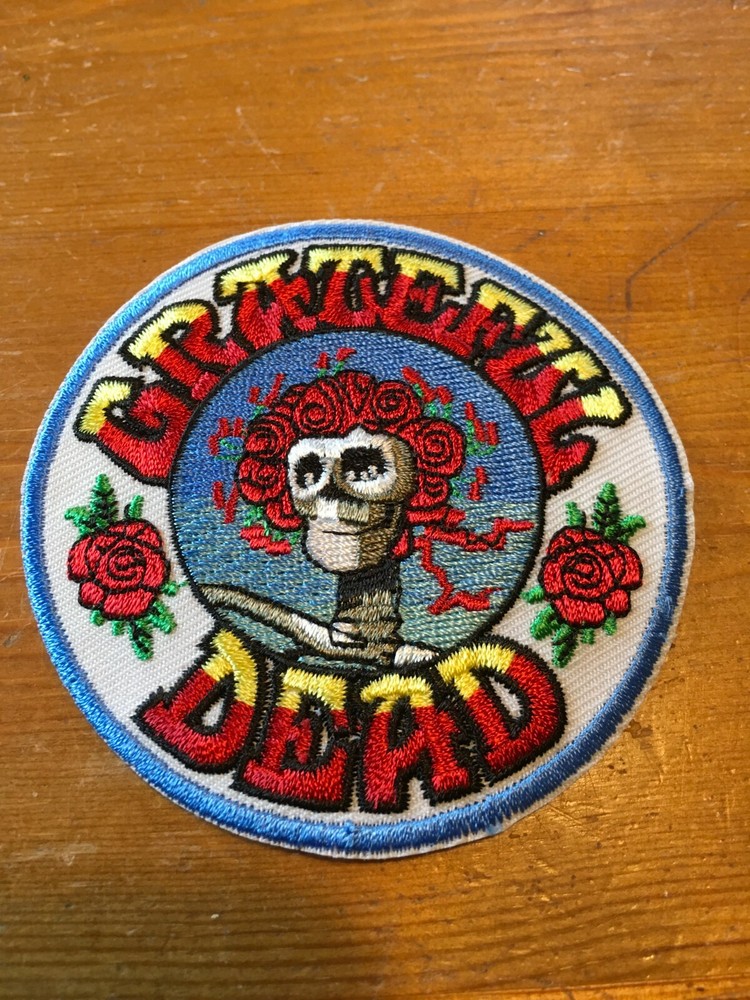 Grateful Dead Iron On Patch Embroidered Skull & Roses 3" Bertha