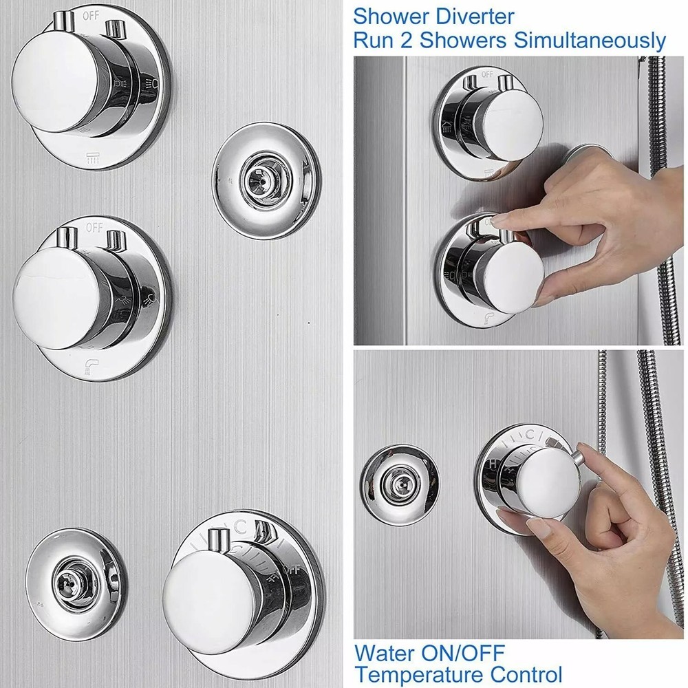 Brushed Shower Panel Tower System LED Rain Waterfall Head Combo Body Massage Jet
