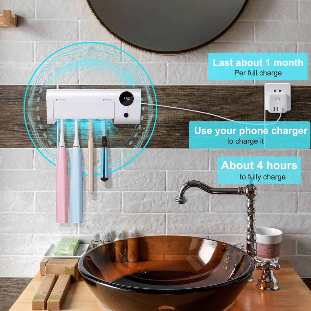 StarWin UV Toothbrush Cleaner, Timer Function, Rechargeable Tooth Brush White