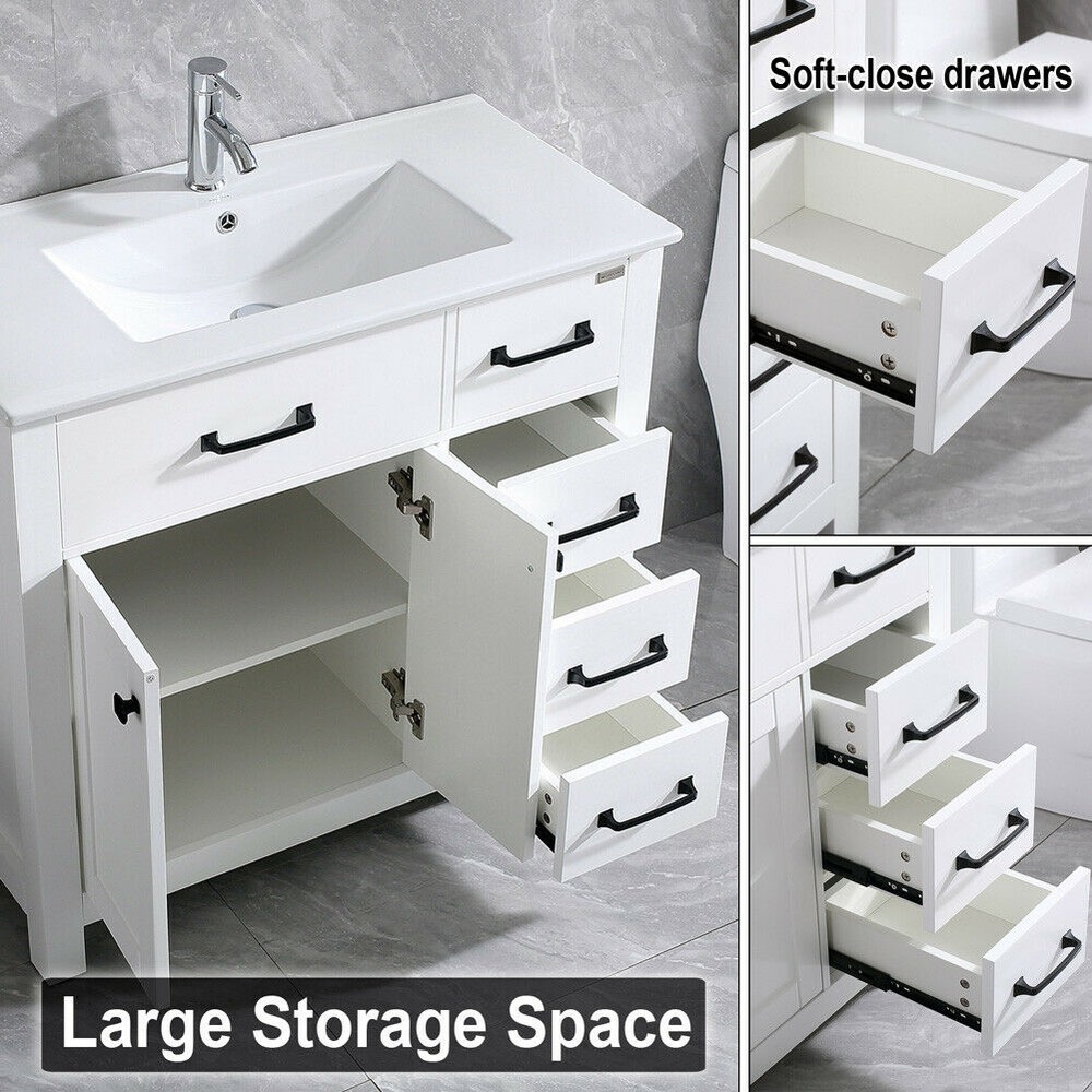 36" Bathroom Vanity Cabinet Undermount Ceramic Sink Shaker Vanity Free Standing