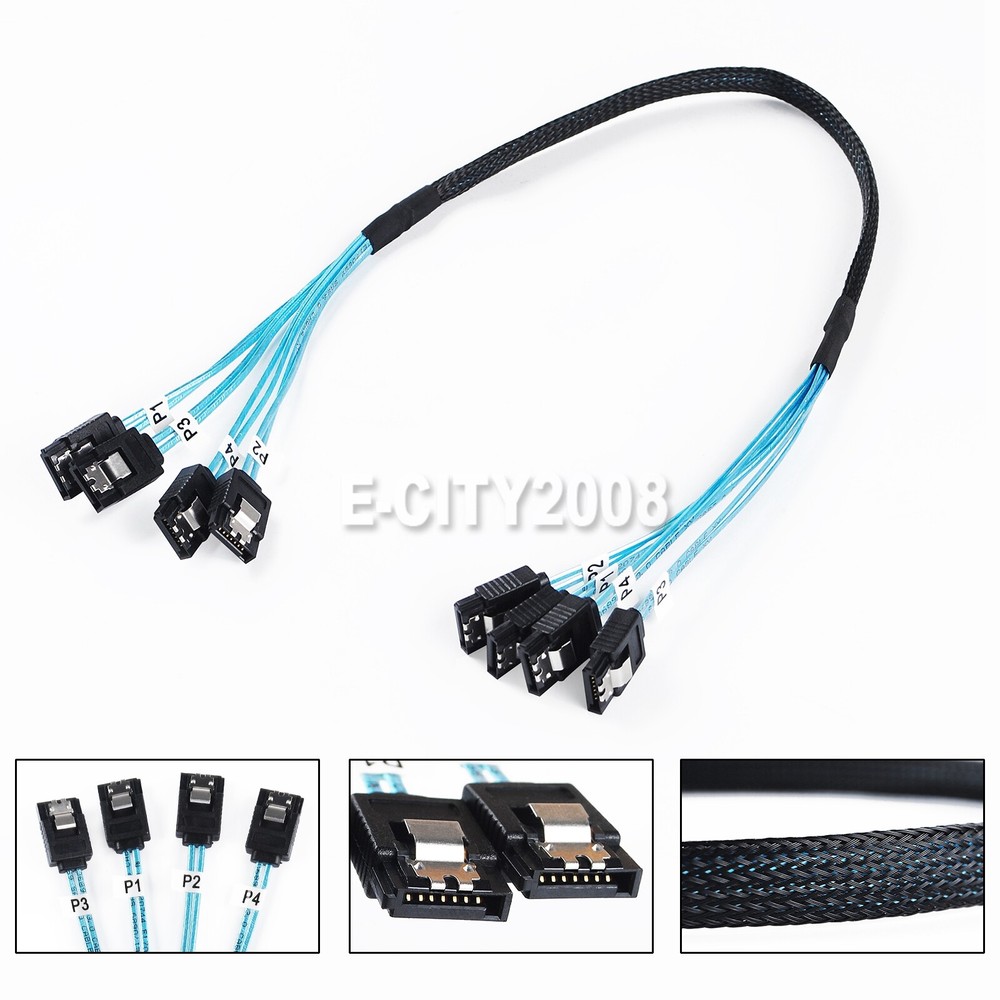 2Pcs 4 SATA 7pin to 4 SATA 7pin Target SSD Hard Disk Data Server Raid Cable 50CM