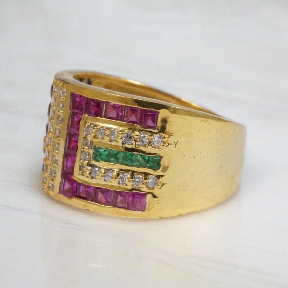 Ruby Square Cut With 925 Sterling Silver Gold Plated Ring For Men's #A113
