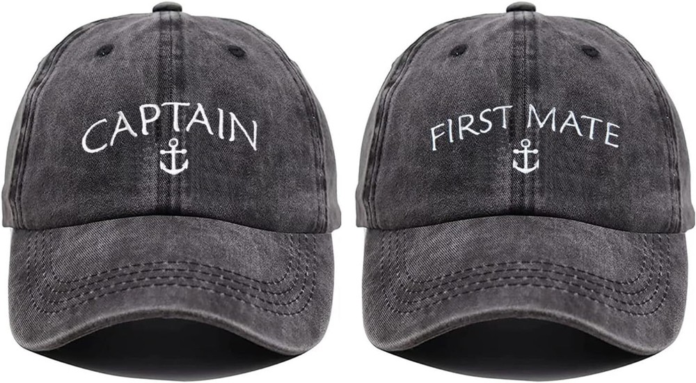 Embroidered Boat Captain Hat & First Mate One Size, Mate-2pc