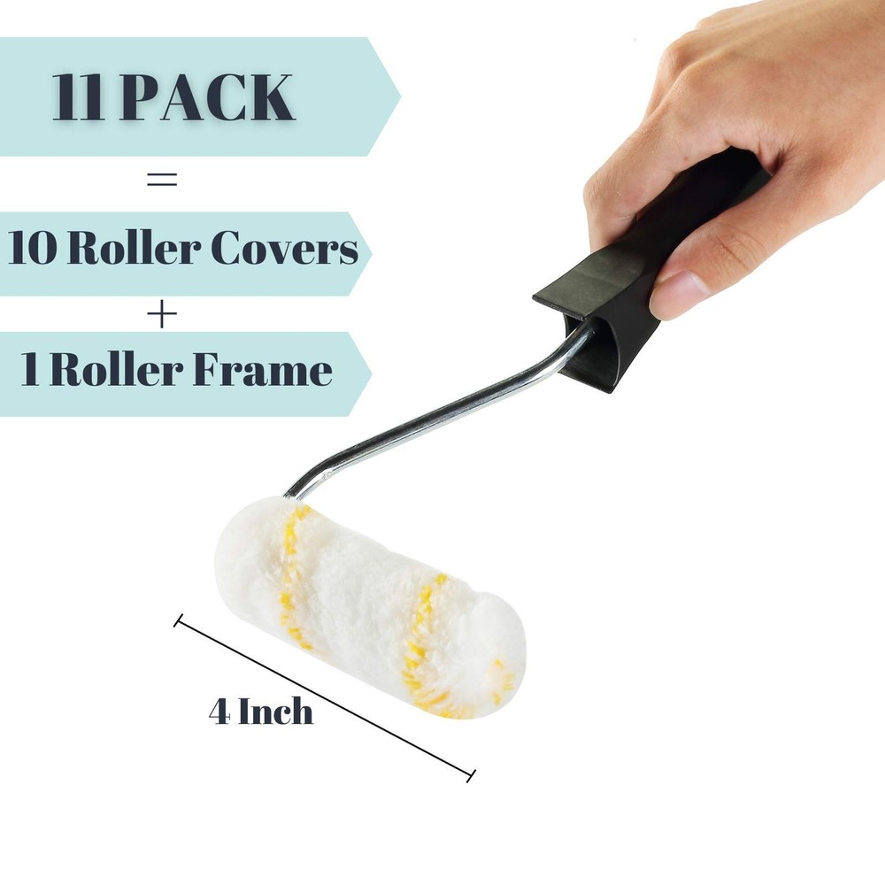 Bates- Paint Rollers, 4 inch 4 Roller+10 Covers, White