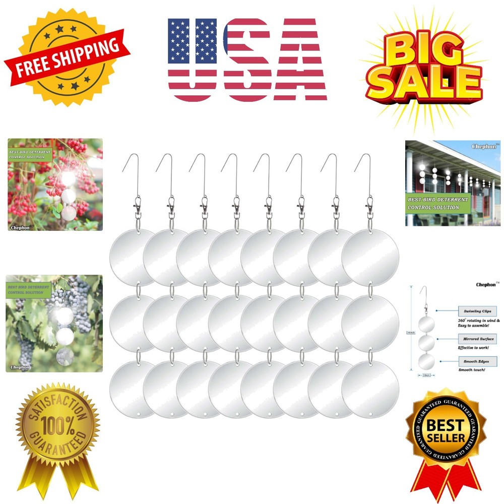Upgraded Bird Scare Discs Set - Large 24 Discs - Highly Reflective Double-Sid...
