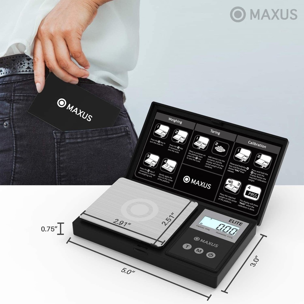 MAXUS Digital Pocket Gram Scale 500g x 0.01g High Precision Compact, Black