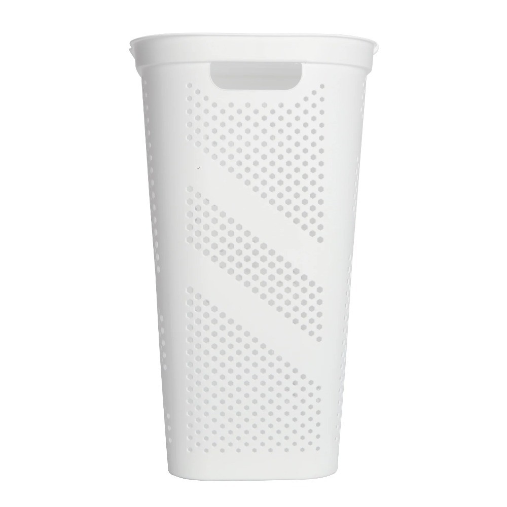 Plastic Hinged Lid Rectangular Laundry Hamper Basket with Lid White Storage Bin