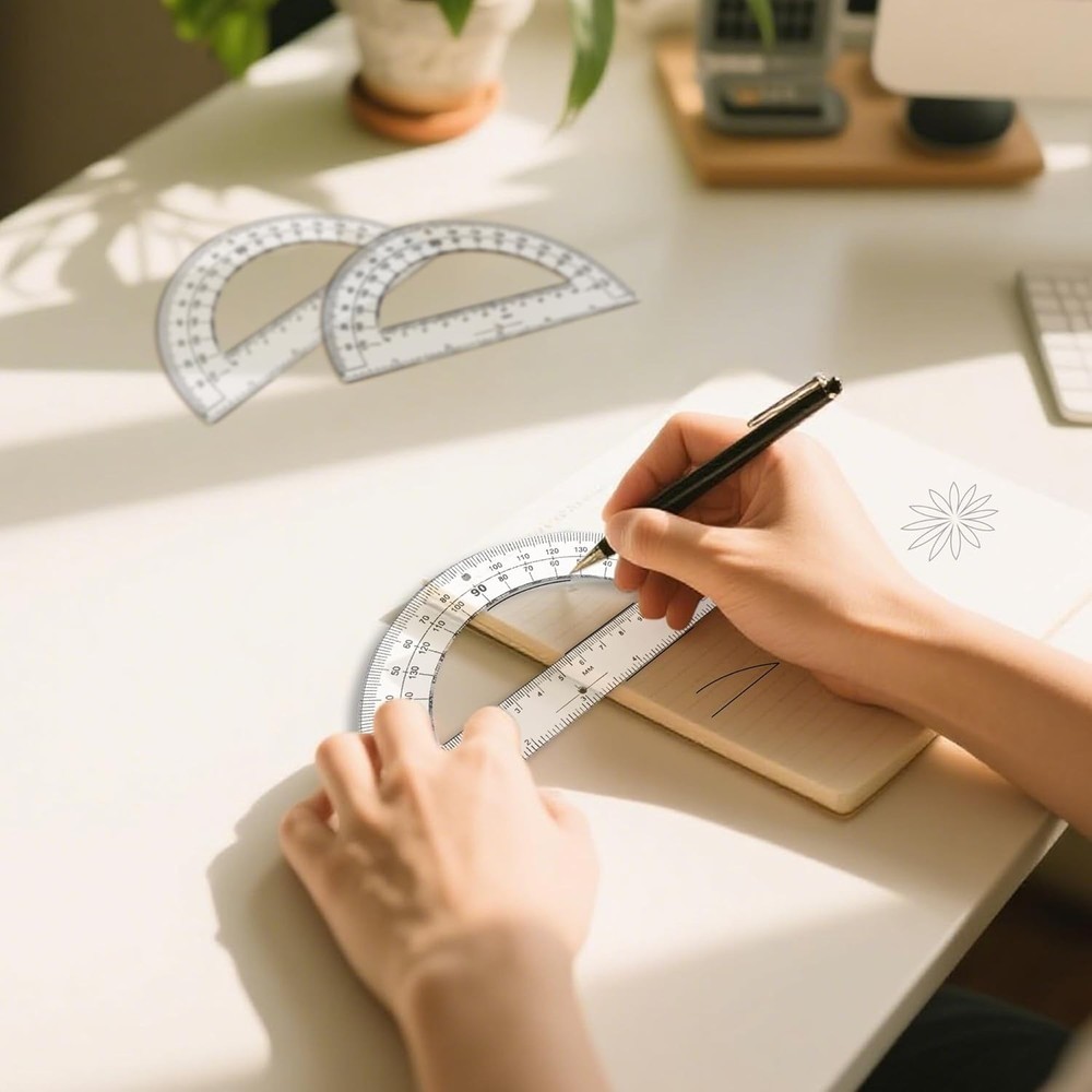 30PCS Clear Plastic Student Math Protractor 6-Inch Long 180 Degree for Angle Mea