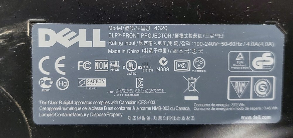 Dell 4320 Network DLP Projector, 4300 ANSI Lumens