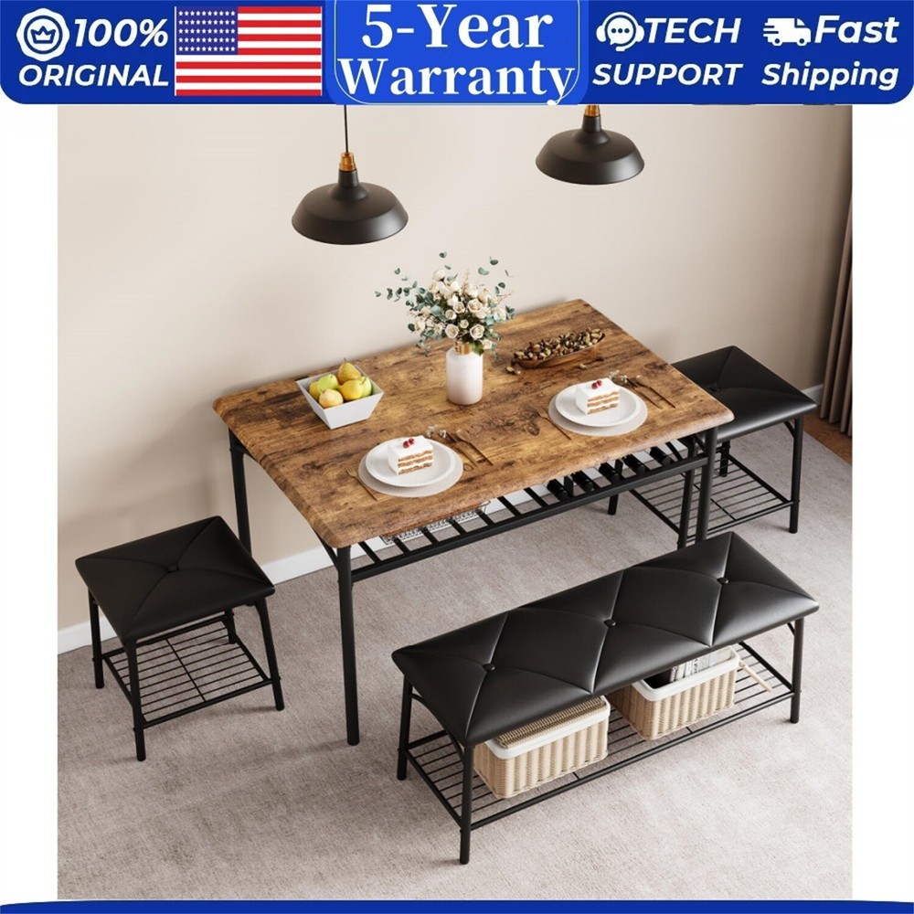 Dining Table Set for 4 Kitchen Table Set with Upholstered Bench Square Stools