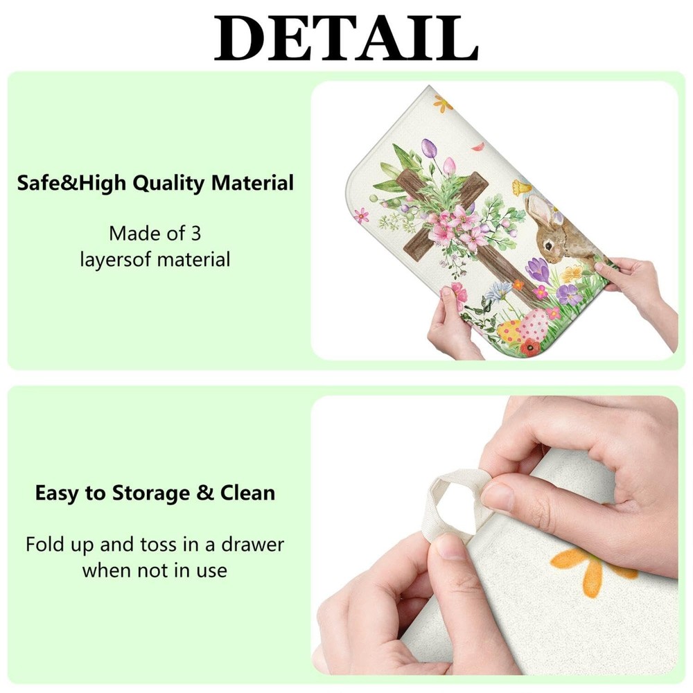 Easter Dish Drying Mat for Kitchen Counter,Cute Bunny Spring Florals Microfib...