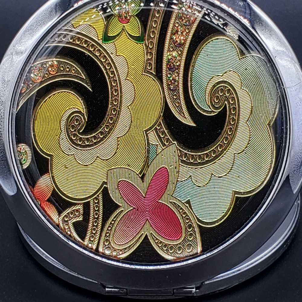 Foiled Decorated Silvertoned Double Mirrored Compact New