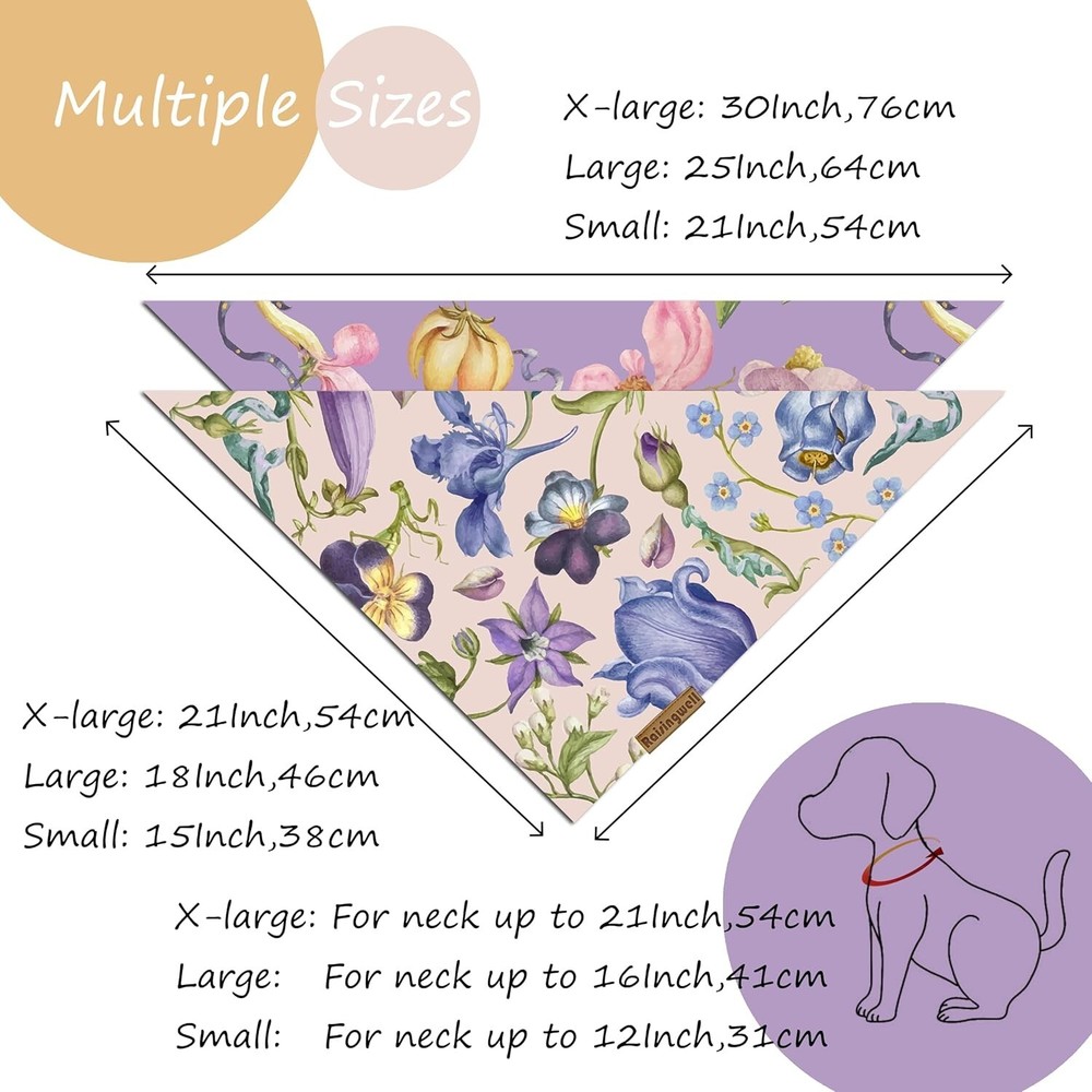 Summer Dog Bandanas 2 Pack 4 Pattern Reversible Spring Flower Triangle Scarf