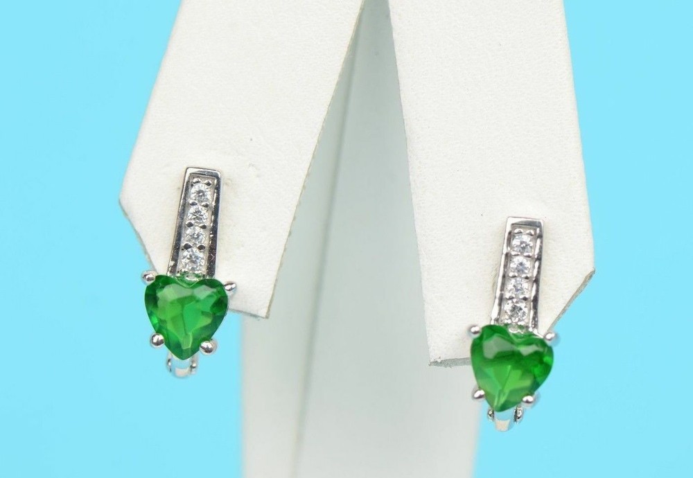 Heart Birthstone Sterling Silver Earrings