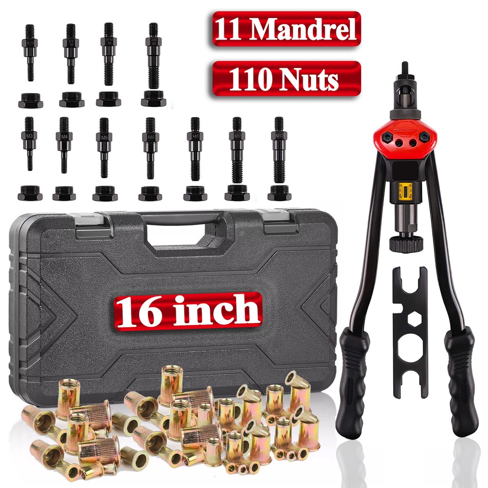16" Hand Rivet Gun Kit Rivnut Thread Setting Tool Nut Setter NutSert Metric SAE