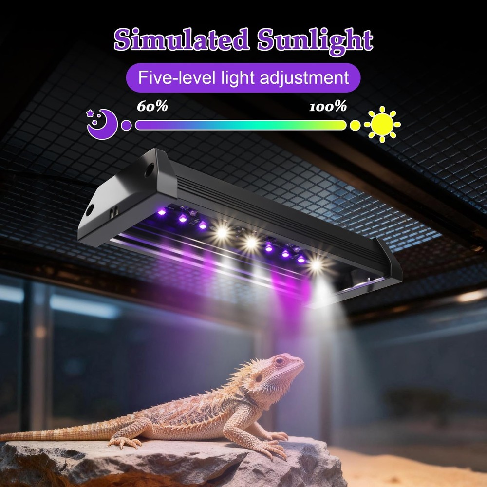 Dimmable UVB Light for Reptiles, 3 Modes Lighting, Adjustable 4, 8, 12 Hour C...