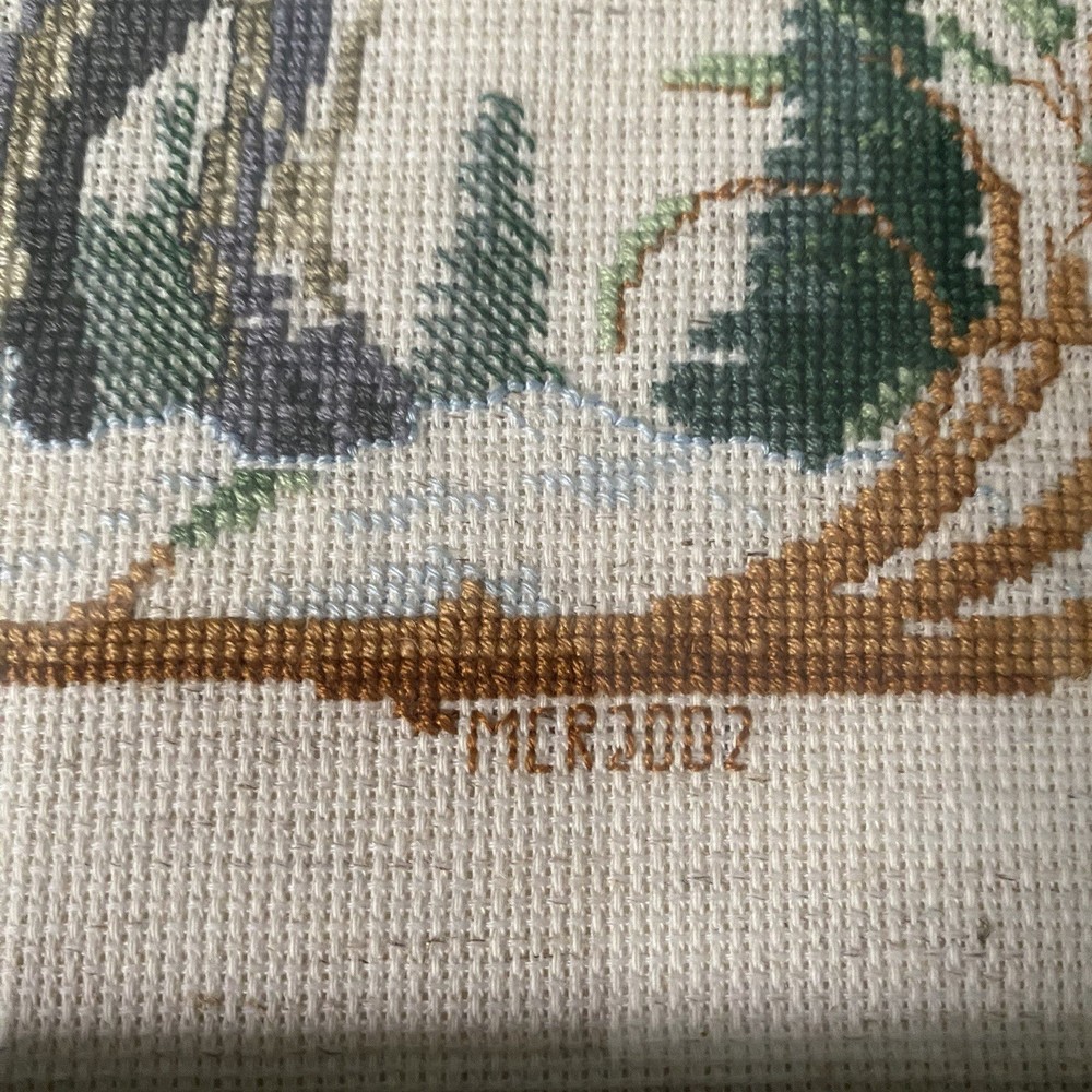 Vintage Cross Stitch Wolf Framed Art
