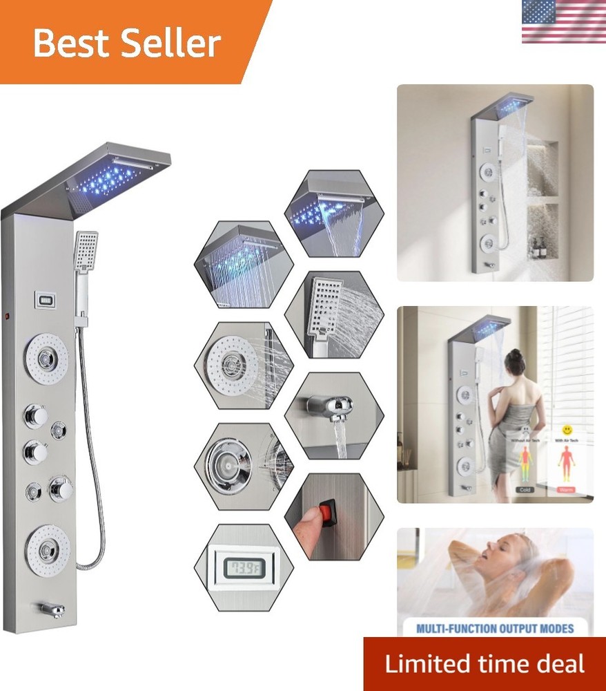 Stainless Steel 6-Function Shower Tower with Handheld & Temperature Display