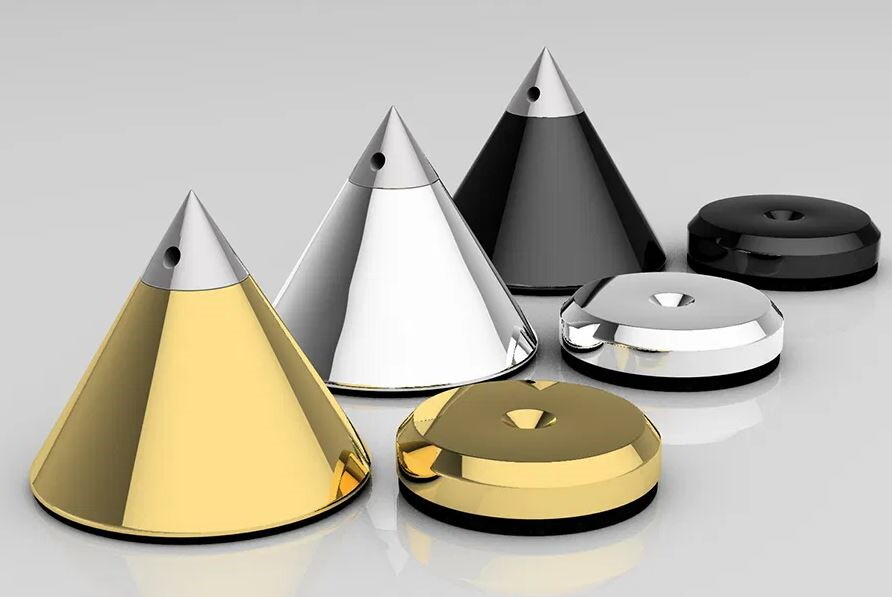 Audio Selection Cone Disc Set Large Adjustable Silver 4 Pieces Absorber Spikes