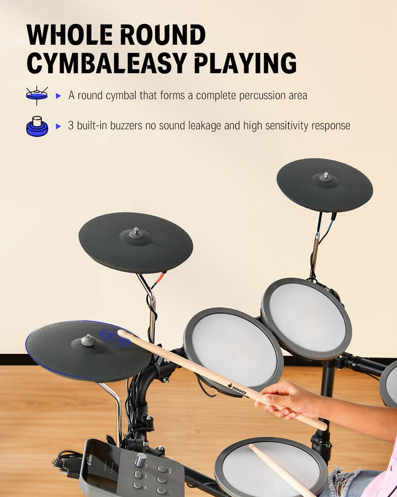 🥁 Donner DED-70 Electronic Drum Set Quiet Mesh Pads Electric Drum Kit + Throne