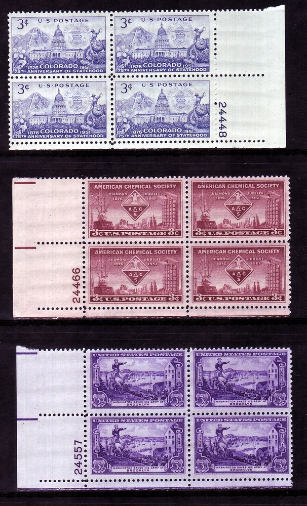1951 COMMEMORATIVE PLATE BLOCK YEAR SET. (6) DIFFERENT. SCV $6