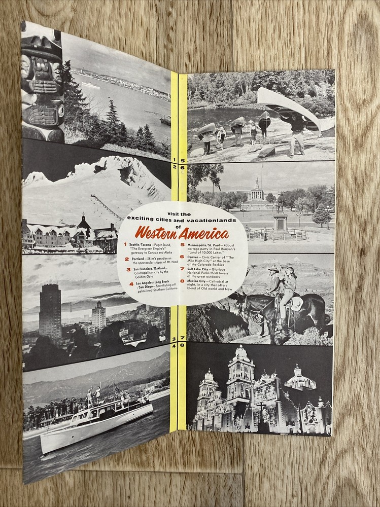 Western Airlines System Route Map and Information Guide 1960s Fold Out Maps