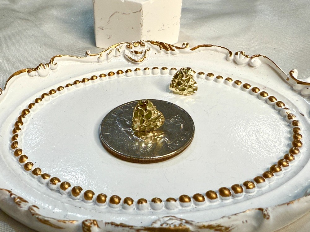 10K Real Solid Yellow Gold Heart Nugget Earrings