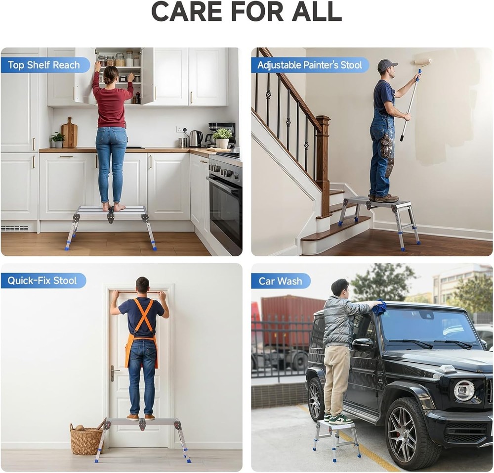 Folding Work Platform for Adults, Aluminum Foldable Step Stool Adjustable Height