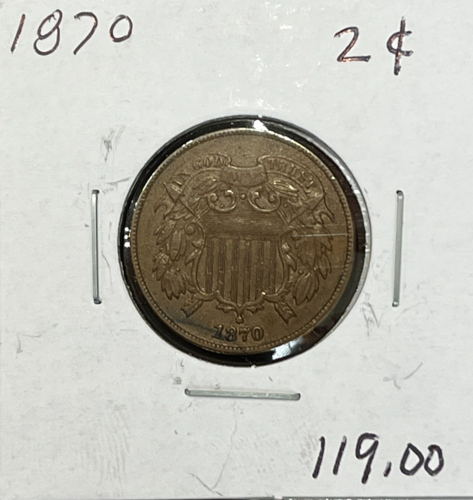 1870 Two Cent Piece - Looks XF