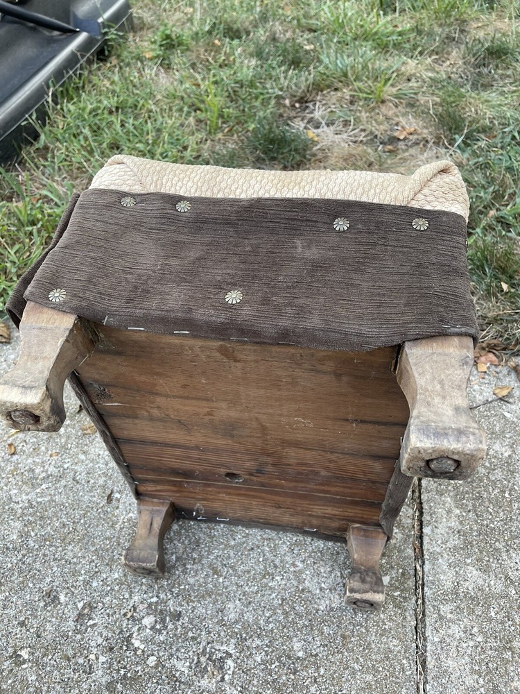 Vintage Very Heavy Solid Wood Block Foot Rest Ottoman BL