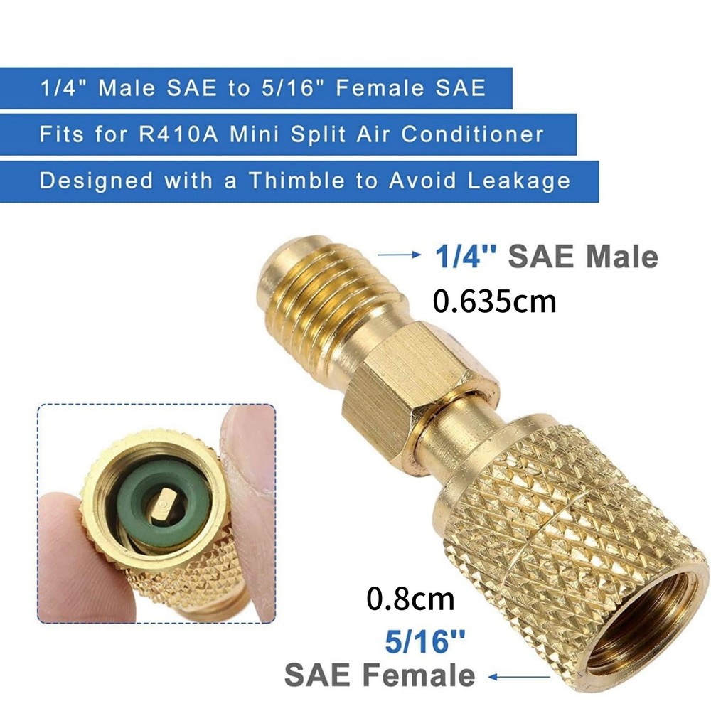R410A Adapter Kit Mini Split Adapter 5/16 To 1/4 Coupler Premium Brass+Rubber