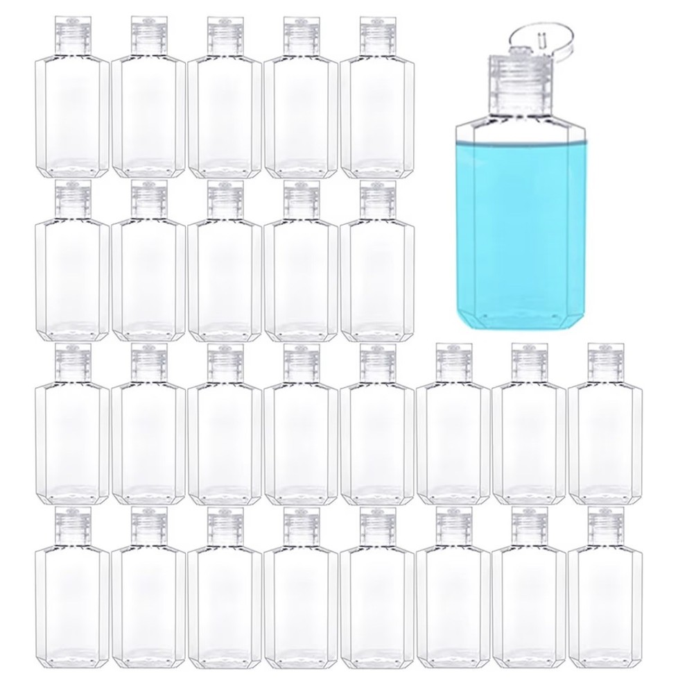 20 Pack 2 Oz Plastic Refillable Bottles with Flip Cap