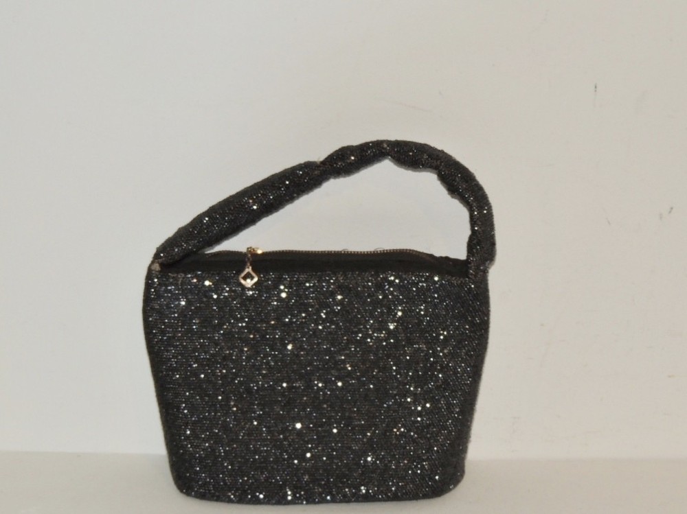 1940's WW2 Era Hematite Colored Seed Bead Purse
