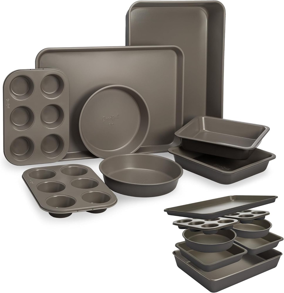 All-In-One Nonstick Bakeware Set Stackable & Space Saving Design includes Round