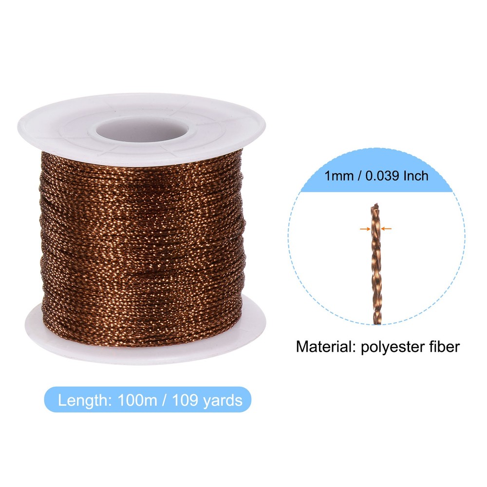 Metallic Cord 1mm 109 Yards Tinsel Rope Thread String, Brown