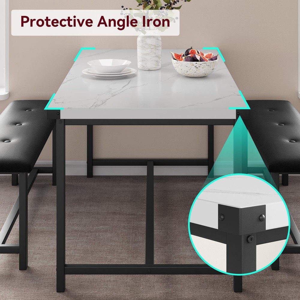 3pcs Dining Room Table Set ,Kitchen Table Set and 2 Upholstered Benches ,Dinette