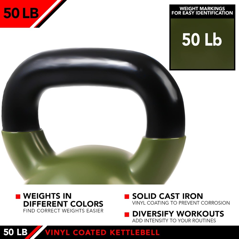 Kettlebell Weights Vinyl Coated Iron, 50 LB