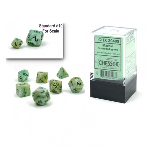 Dice - Mini Marble Green / Dark Green (7 Mini Dice Set)
