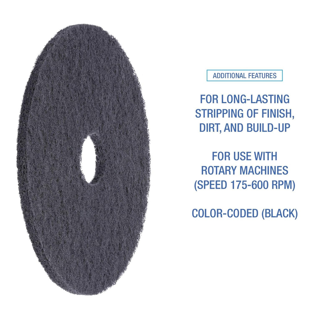 Stripping Floor Pads, 17" Diameter, Black, 5/Carton