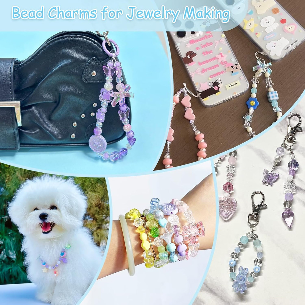 Bracelet Making Kit Assorted Acrylic Beads, 4 Colors Charms Keychain Making Kit