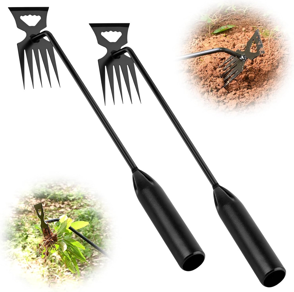 Manganese Steel Weed Puller Tool - 4-Tine Hand Weeder (2-Pack)