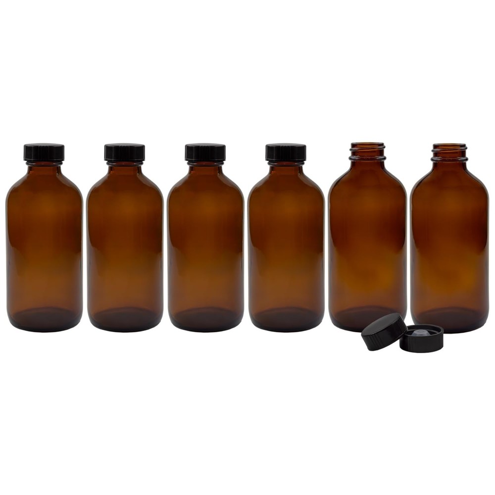 Cornucopia 8-Ounce Amber Glass Bottles with Polycone Caps, 6-Pack