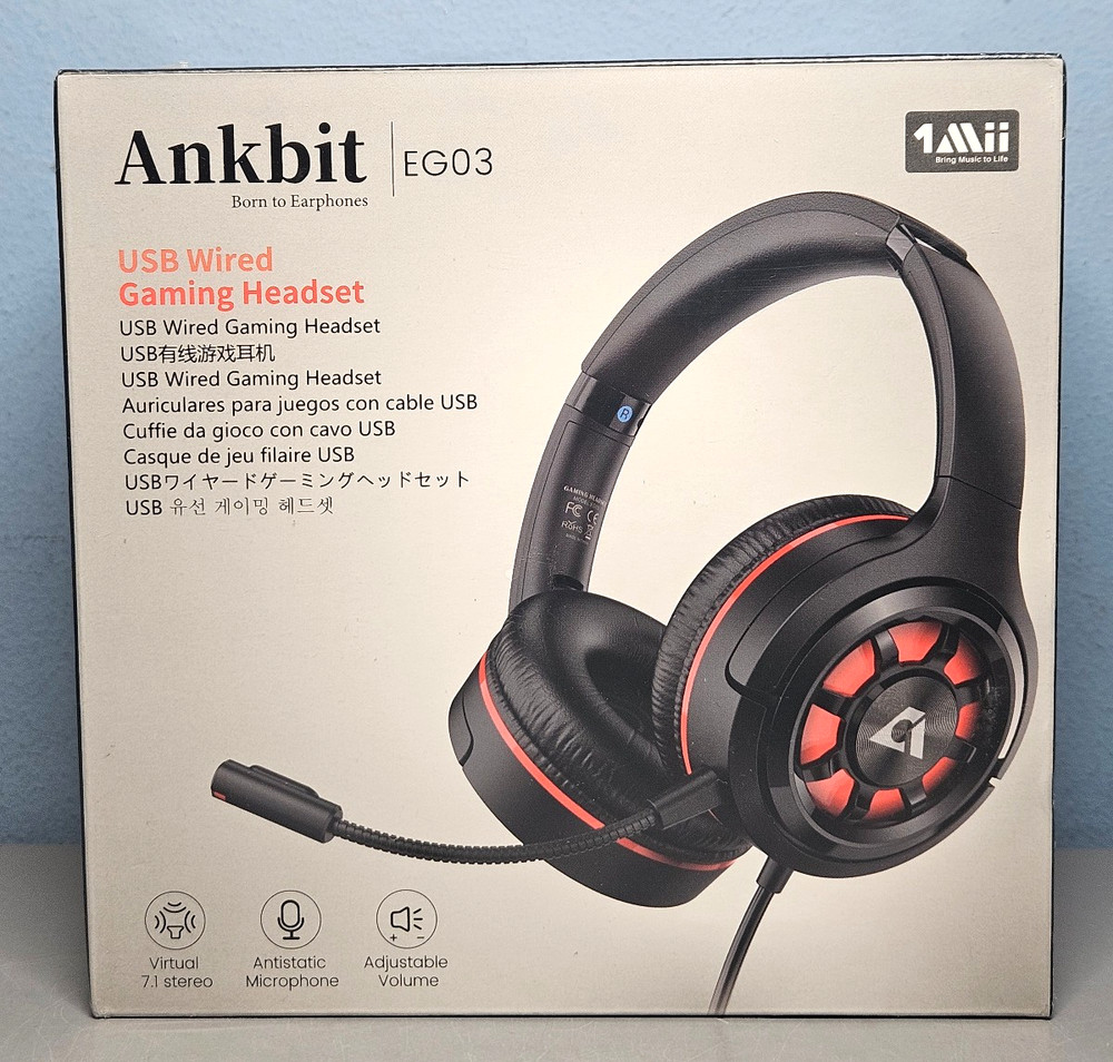 Ankbit EG03 USB Wired Gaming Headset with Microphone - Black - New & Sealed!