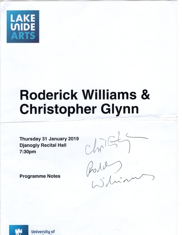 Roderick Williams & Christopher Glynn Signed Program 1998 / Autographed Opera