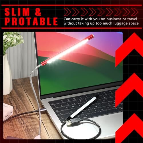 2 Pcs USB Reading Lamps with 10 LED Bead Brightness Dimmable Setting Black, Red