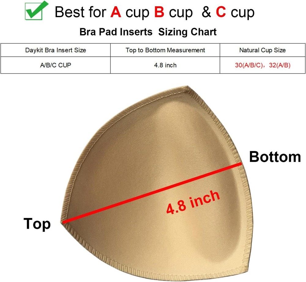3 Pairs Removable Triangle Bra Pads Inserts for a B C Cups - Beige